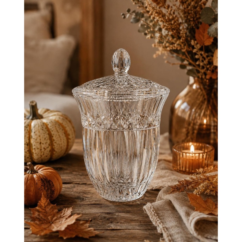 24% Lead Crystal Tulip Garden Pattern Biscuit Jar W/Lid, Ice Bucket, By Block